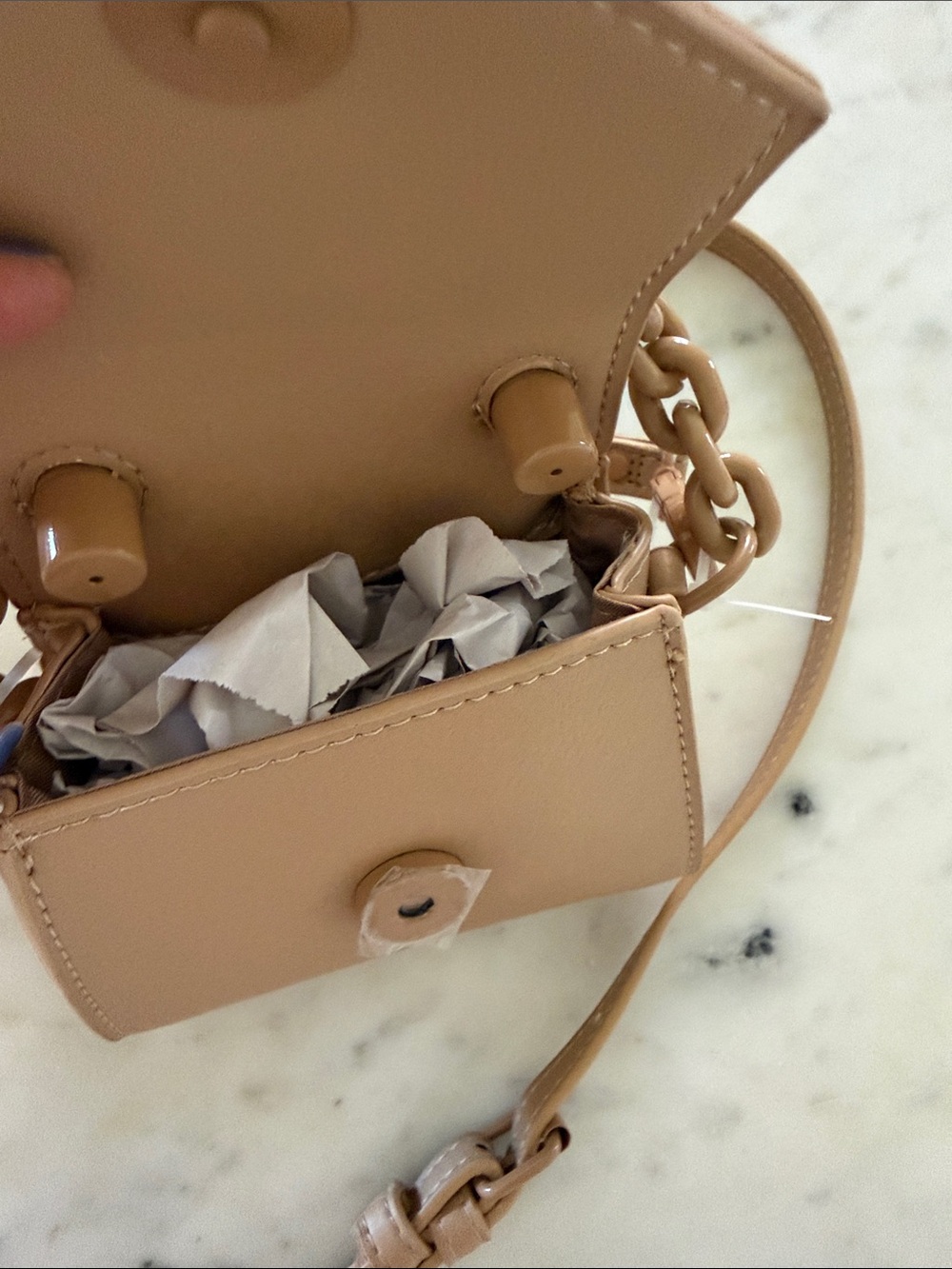 Madden Girl Tan Mini Top-Handle Crossbody with Chunky Chain - Picture 6 of 6